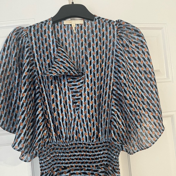 MAJE Richelane Shirred Printed Metallic Jacquard Maxi Dress - Blue - Picture 3 of 7